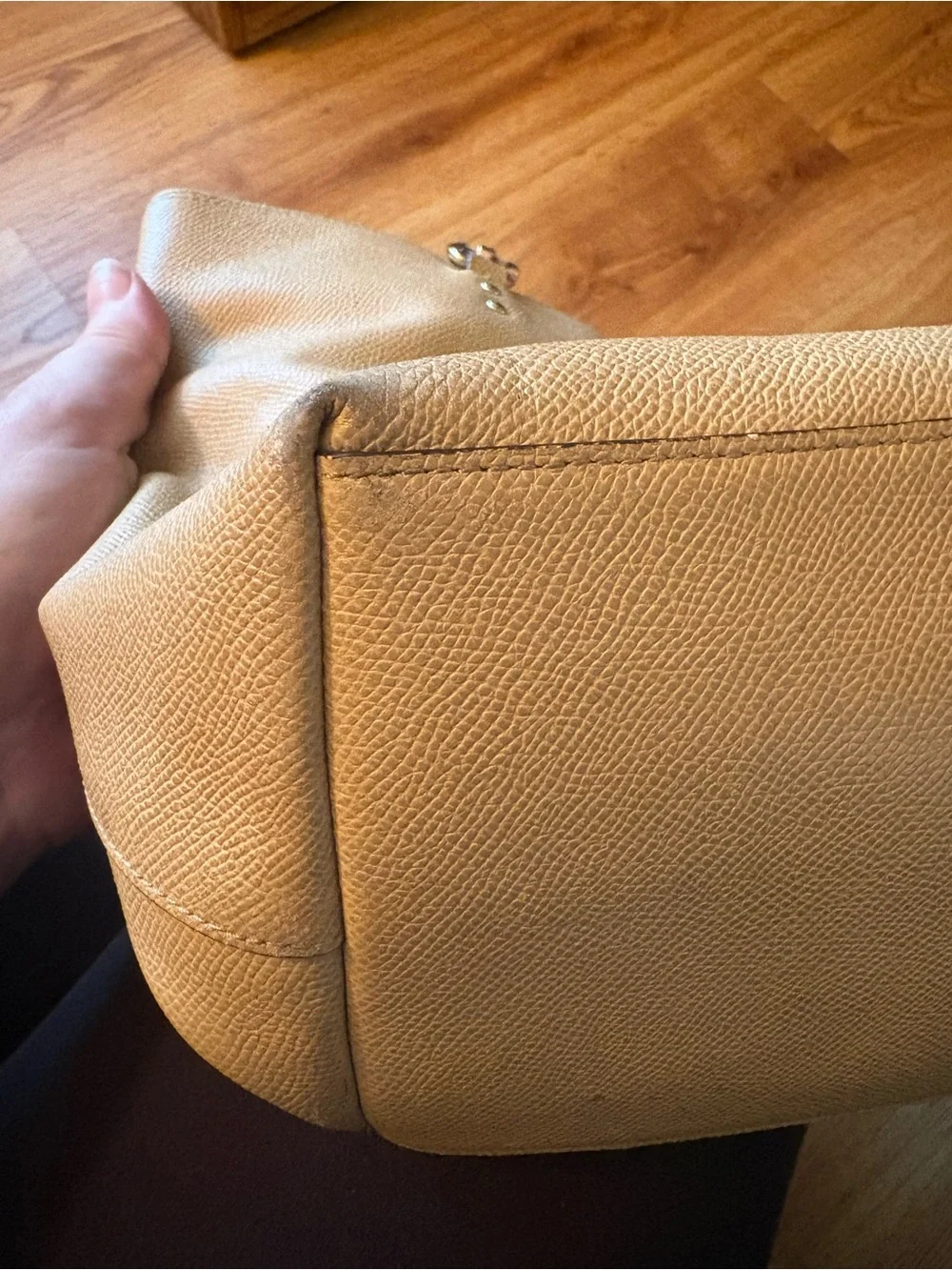 Coach Tan Leather Tote with Gold Chain Accent